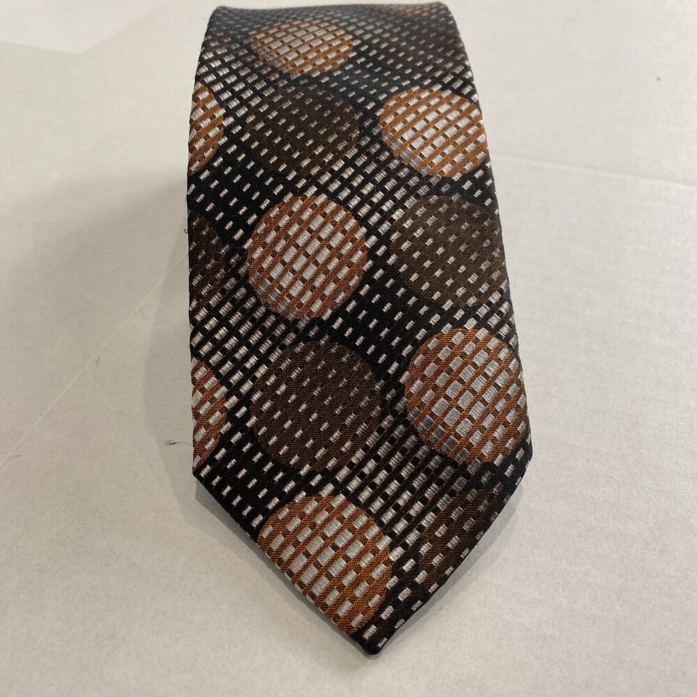 Jon Randall Collection Brown Silk Tie Italian Design Dot Jacquard Necktie